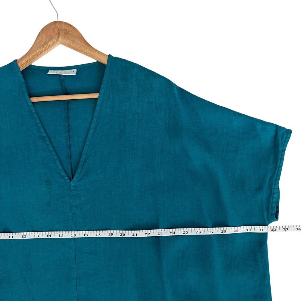 Bryn Walker 100% Linen Dark Teal Baxter Short Sleeve Sharkbite Hem Tunic Top XL - Picture 12 of 13